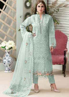 Heavy Butterfly Net With Heavy Embroidery Work Pakistani Suit Light Pista Color DN 9110