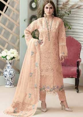 Heavy Butterfly Net With Heavy Embroidery Work Pakistani Suit Peach Color DN 9110