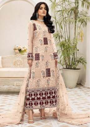 Heavy Butterfly Net With Heavy Embroidery Work Pakistani Suit Cream Color DN 9124 C