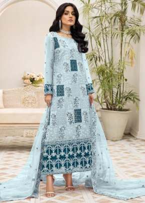 Heavy Butterfly Net With Heavy Embroidery Work Pakistani Suit Sky Color DN 9124 D