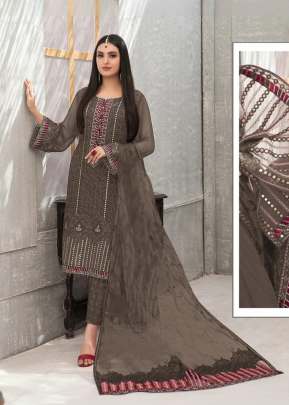 Heavy Faux Georgette With Chain Stitch Work With Mirror Embroidery Work Pakistani Suit Light Mehndi Color DN 1029