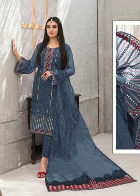 Heavy Faux Georgette With Chain Stitch Work With Mirror Embroidery Work Pakistani Suit Blue Color DN 1029