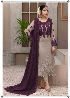 Heavy Faux Georgette With Embroidery Pakistani Suit Wine And Grey Color DN 9109