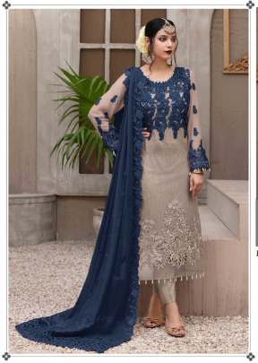 Heavy Faux Georgette With Embroidery Pakistani Suit Nevy Blue And Grey Color DN 9109