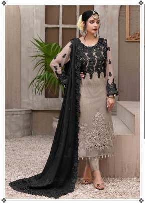 Heavy Faux Georgette With Embroidery Pakistani Suit Black And Grey Color DN 9109