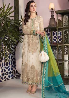 Heavy Faux Georgette With Embroidery  Sequence Work Pakistani Suit White Color DN 9115