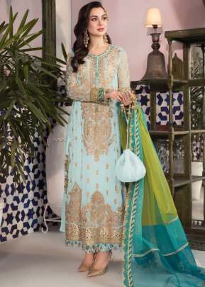 Heavy Faux Georgette With Embroidery  Sequence Work Pakistani Suit Sky Blue Color DN 9115