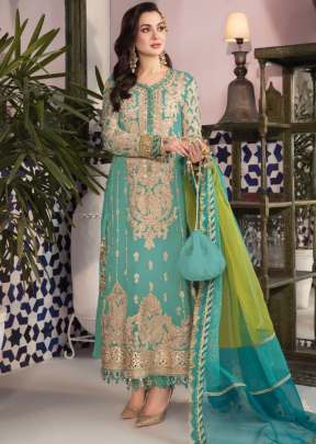 Heavy Faux Georgette With Embroidery  Sequence Work Pakistani Suit Teal Color DN 9115