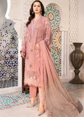 Heavy Faux Georgette With Embroidery And Stone Work Pakistani Suit Peach Color DN 9112