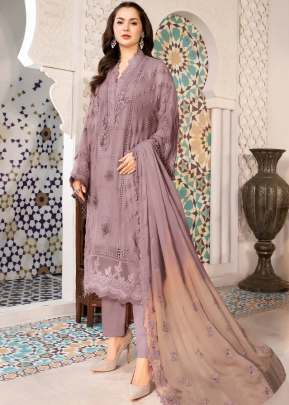 Heavy Faux Georgette With Embroidery And Stone Work Pakistani Suit Light Wine Color DN 9112