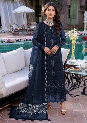 Heavy Faux Georgette With Embroidery And Stone Work Pakistani Suit Blue Color DN 9116