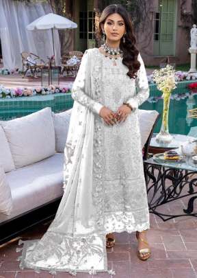 Heavy Faux Georgette With Embroidery And Stone Work Pakistani Suit White Color DN 9116