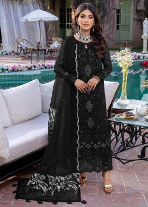 Heavy Faux Georgette With Embroidery And Stone Work Pakistani Suit Black Color DN 9116