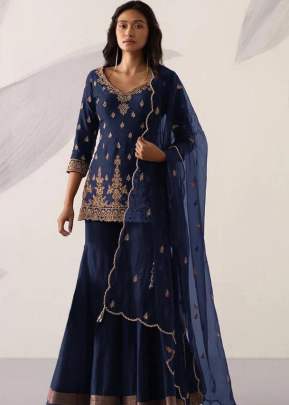 Heavy Faux Georgette With Embroidery Sequence Work Sharara Suit Blue Color DN 1003