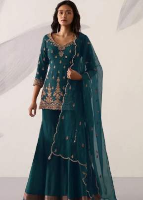 Heavy Faux Georgette With Embroidery Sequence Work Sharara Suit Teal Color DN 1003