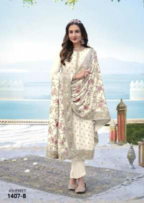 Heavy Faux Georgette With Embroidery And Mirror Work Designer Suit White Color DN 1407