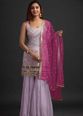 Heavy Faux Georgette With Embroidery Sequence Work Sharara Suit Purple Color DN 1003 D