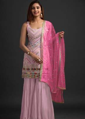 Heavy Faux Georgette With Embroidery Sequence Work Sharara Suit Pink Color DN 1003 F