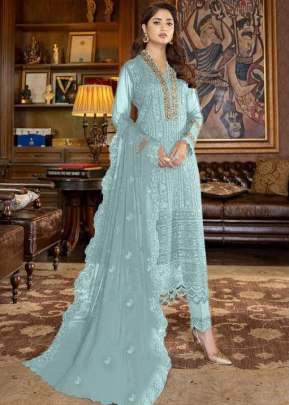 Heavy Faux Georgette With Embroidery And Sequence Work Pakistani Suit Sky Color DN 9118 E