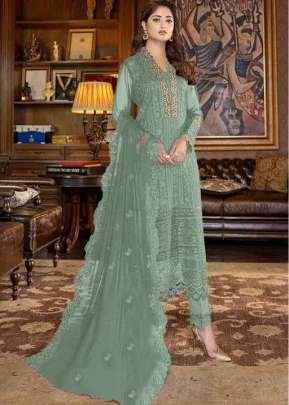 Heavy Faux Georgette With Embroidery And Sequence Work Pakistani Suit Pista Color DN 9118 H