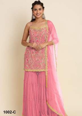 Heavy Faux Georgette With Embroidery And Sequence Work Sharara Suit Pink Color DN 1002