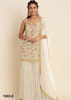 Heavy Faux Georgette With Embroidery And Sequence Work Sharara Suit White Color DN 1002