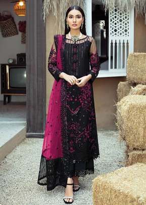 Heavy Faux Georgette With Embroidery Sequence Work Pakistani Suit Black And Rani Color DN 9119 B