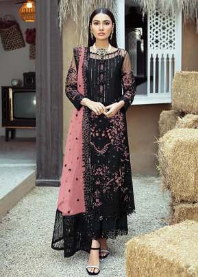 Heavy Faux Georgette With Embroidery  Sequence Work Pakistani Suit Black And Pink Color DN 9119 C