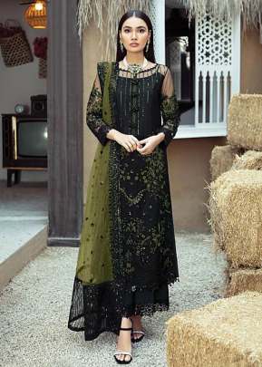 Heavy Faux Georgette With Embroidery  Sequence Work Pakistani Suit Black And Mehndi Color DN 9119 D