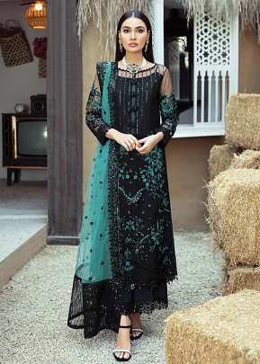 Heavy Faux Georgette With Embroidery Sequence Work Pakistani Suit Black And Sky Blue Color DN 9119 