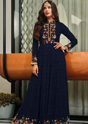 Heavy Faux Georgette With Embroidery Sequence Work Anarkali Gown Nevy Blue Color DN 9126 B