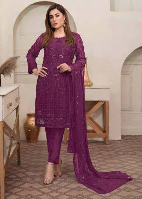 Heavy Faux Georgette With Embroidery  Sequence Work Pakistani Suit Wine Color DN 1014