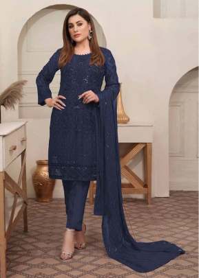 Heavy Faux Georgette With Embroidery  Sequence Work Pakistani Suit Nevy Blue Color DN 1014