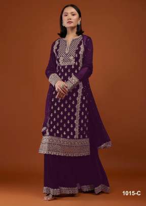 Heavy Faux Georgette With Embroidery Work And Sequence Work Palazzo Suit Wine Color DN 1015