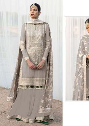 Heavy Faux Georgette With Embroidery Sequence Work With Stone And Mirror Work Pakistani Suit Polar Grey Color DN 1023