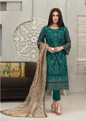 Heavy Faux Georgette With Heavy Embroided Pakistani Suit Rama Color DN 8124