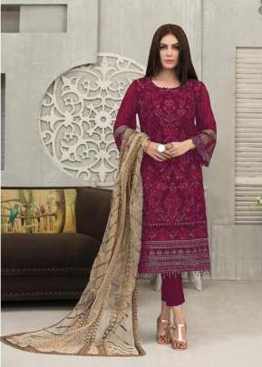 Heavy Faux Georgette With Heavy Embroided Pakistani Suit Gajri Red Color DN 8124