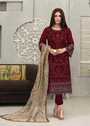 Heavy Faux Georgette With Heavy Embroided Pakistani Suit Maroon Color DN 8124