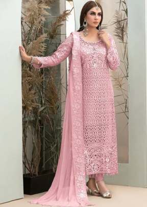 Heavy Faux Georgette With Heavy Embroidery And Hand Work Pakistani Suit Pink Color DN 9106