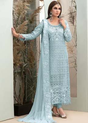 Heavy Faux Georgette With Heavy Embroidery And Hand Work Pakistani Suit Sky Color DN 9106