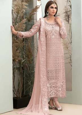 Heavy Faux Georgette With Heavy Embroidery And Hand Work Pakistani Suit Peach Color DN 9106