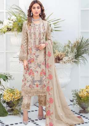 Heavy Faux Georgette With Heavy Embroidery And Stone Work Pakistani Suit Ivory Cream Color DN 9107