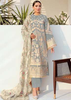 Heavy Faux Georgette With Heavy Embroidery Work Pakistani Suit Grey Color DN 9105