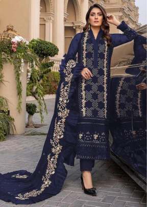 Heavy Faux Georgette With Heavy Embroidery Work Pakistani Suit Nevy Blue Color DN 9103