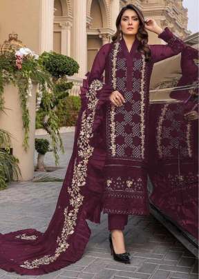 Heavy Faux Georgette With Heavy Embroidery Work Pakistani Suit Wine Color DN 9103