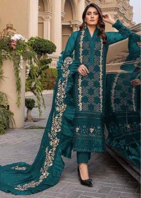 Heavy Faux Georgette With Heavy Embroidery Work Pakistani Suit Teal Color DN 9103