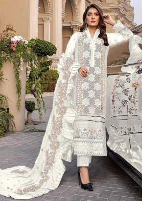 Heavy Faux Georgette With Heavy Embroidery Work Pakistani Suit White Color DN 9103