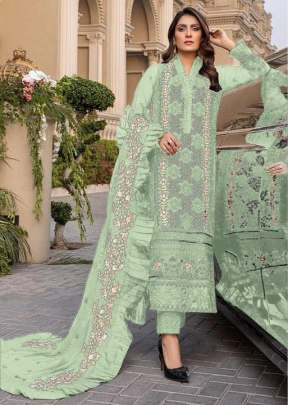 Heavy Faux Georgette With Heavy Embroidery Work Pakistani Suit Pista Color DN 9103