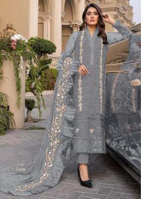 Heavy Faux Georgette With Heavy Embroidery Work Pakistani Suit Grey Color DN 9103