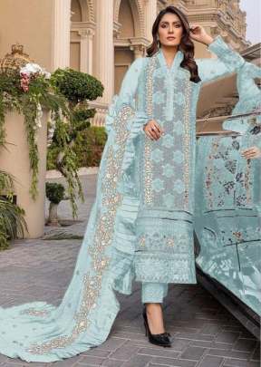 Heavy Faux Georgette With Heavy Embroidery Work Pakistani Suit Sky Color DN 9103